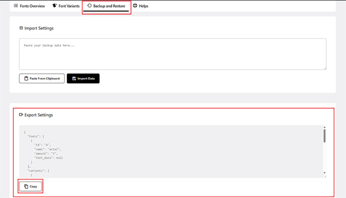 Backup Font Settings